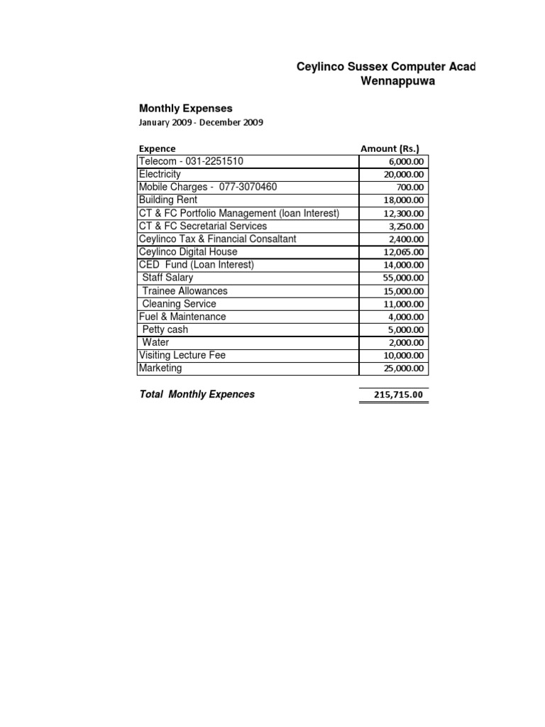 Monthly Incom Expenses | PDF