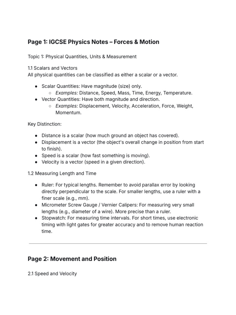IGCSE Physics: Forces & Motion Notes | PDF