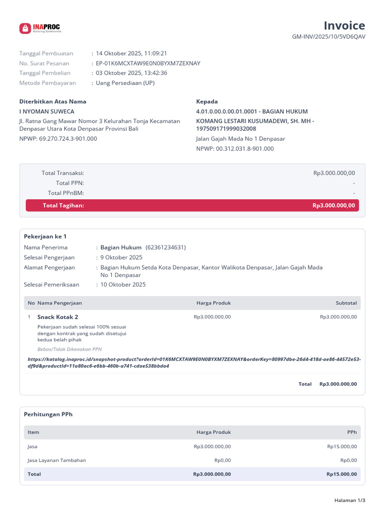 Invoice Pembayaran Uang Persediaan | PDF
