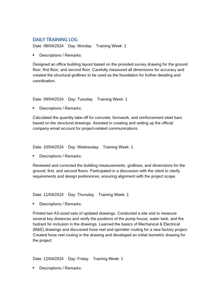 Weekly Training Log for Engineering Design | PDF