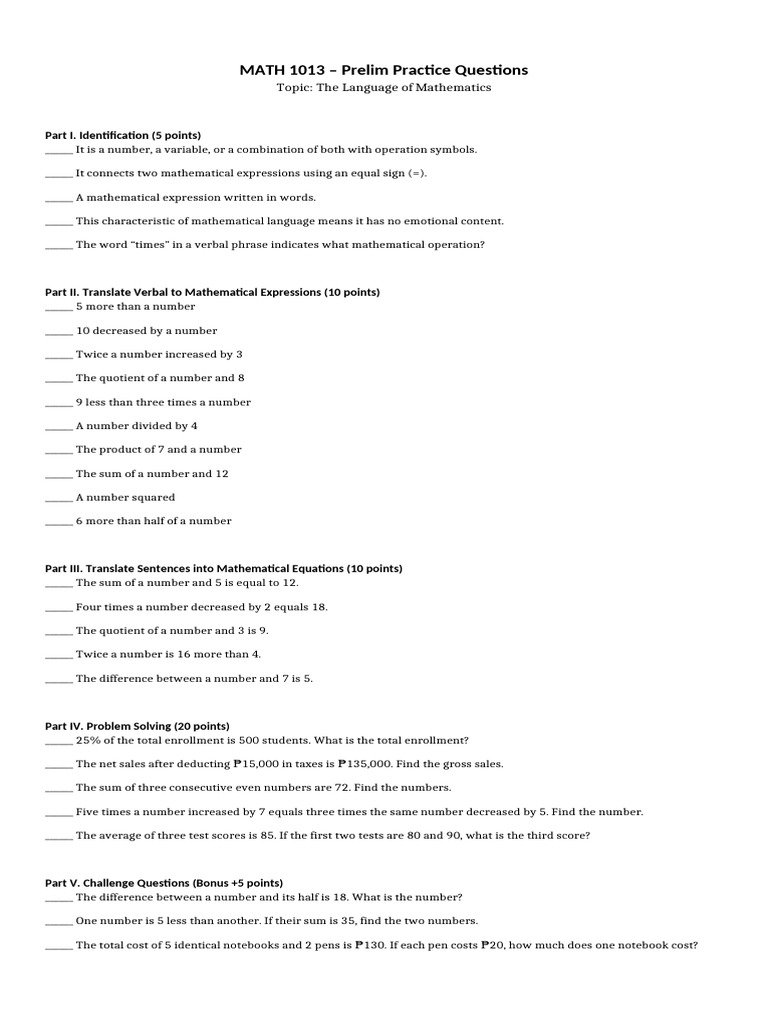 Math 1013 Practice Questions Guide | PDF