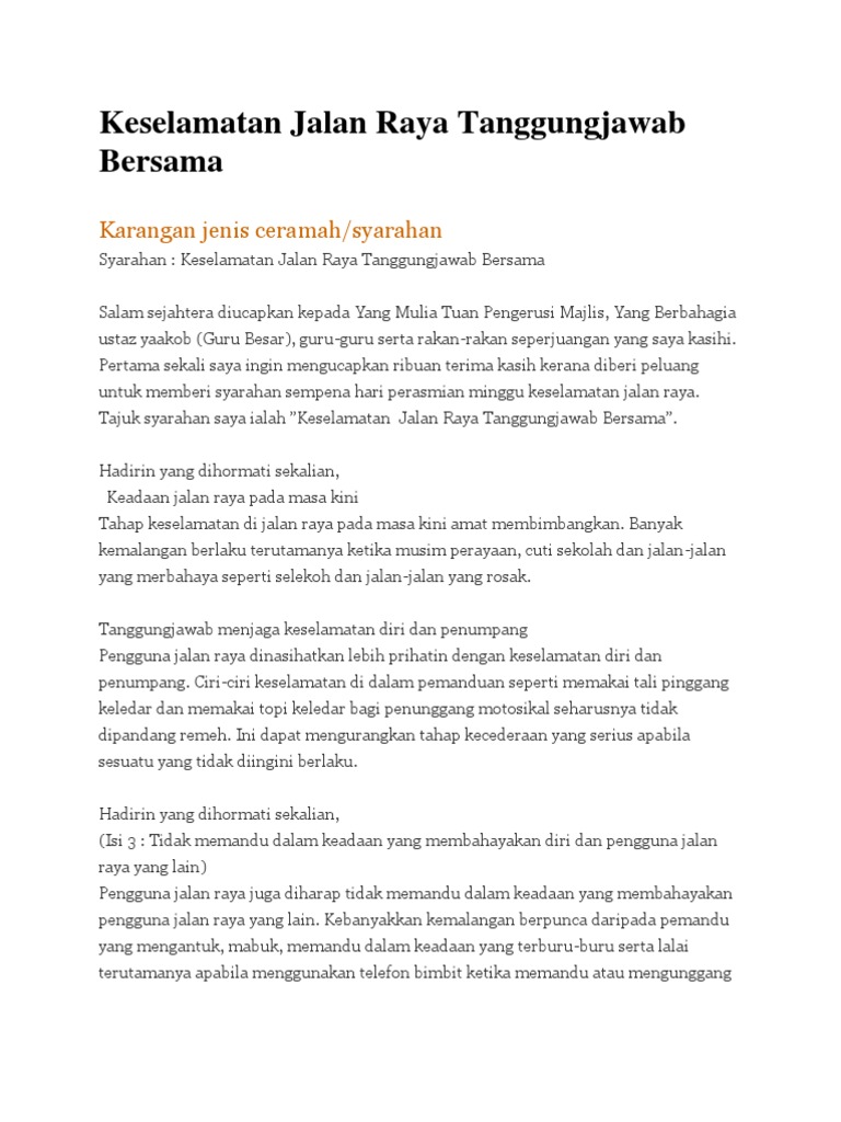 Contoh Karangan Jenis Ceramah - Rasmi B