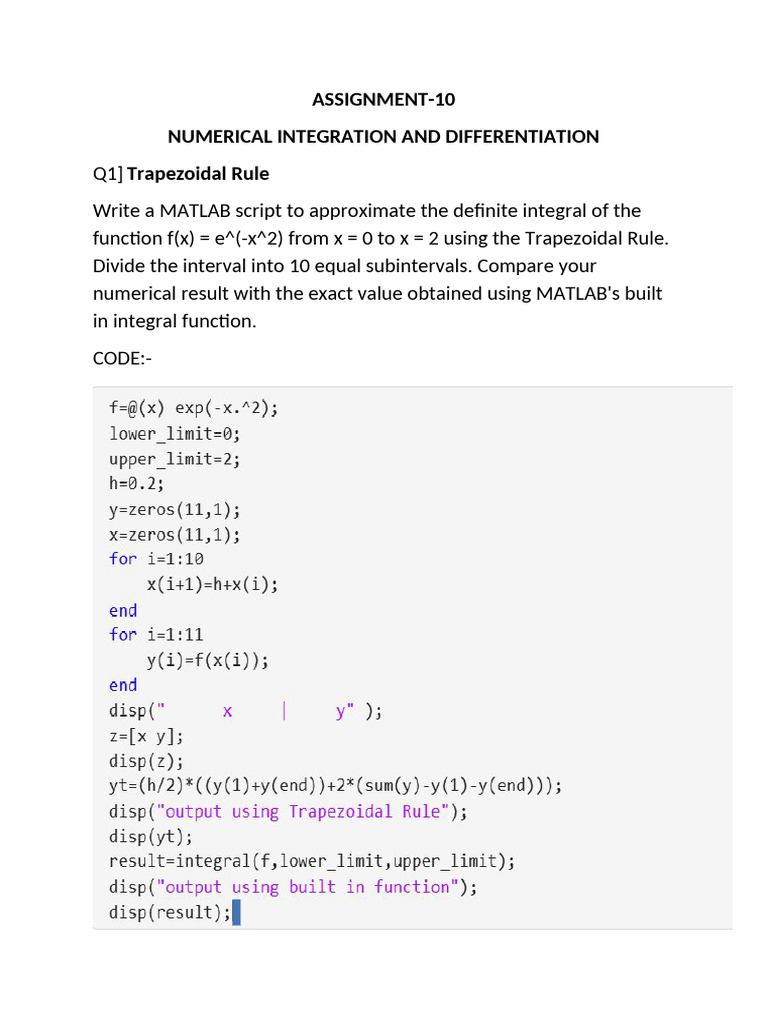MATLAB Numerical Integration & Differentiation | PDF