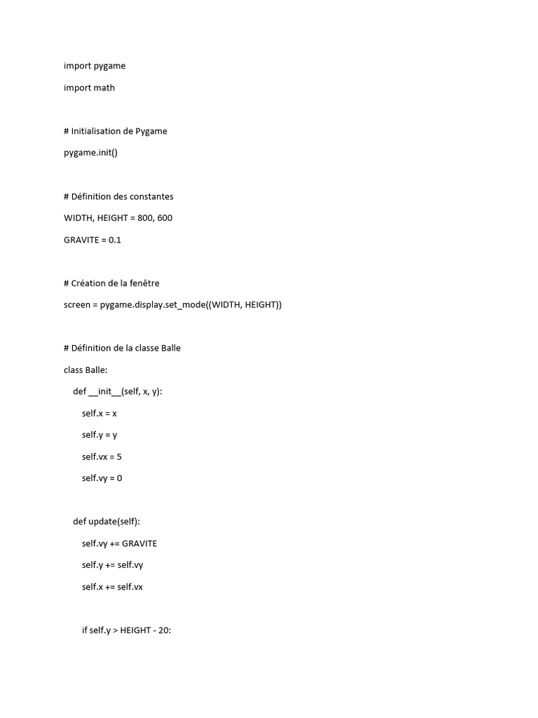 Simulation de mouvement de balle Pygame | PDF | Micrologiciel ...
