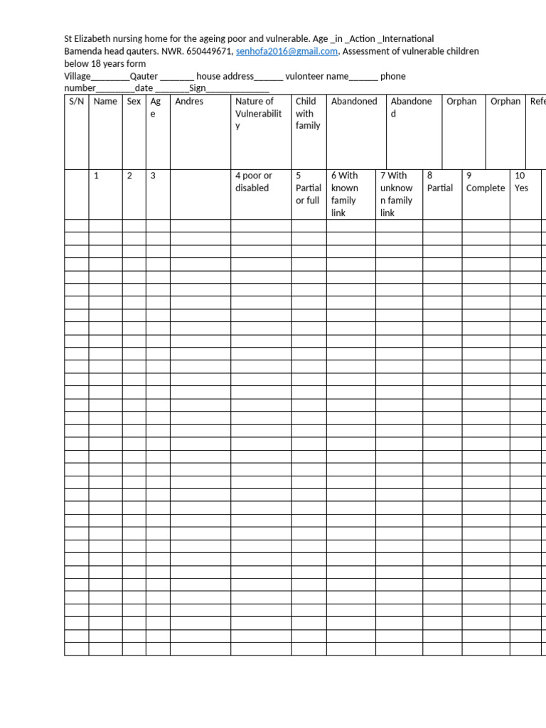 Vulnerable Children Assessment Form | PDF