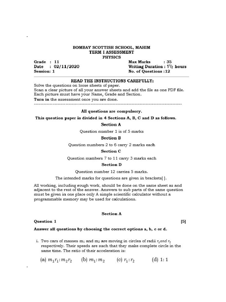 Phy Term 1 - 2020 | PDF