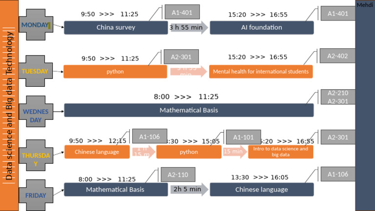 Weekly Schedule for Data Science & Chinese | PDF