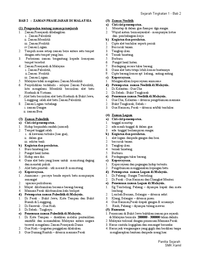 Nota Sejarah Tingkatan Satu Bab 2
