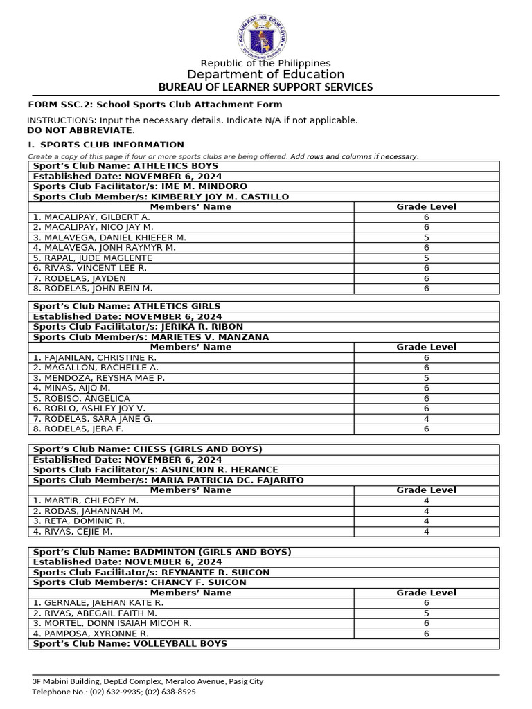 School Sports Club Attachment Form | PDF | Team Sports | Games Of ...