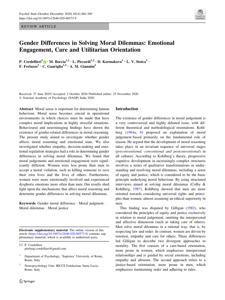 Gender Differences in Moral Dilemmas | PDF | Empathy | Morality