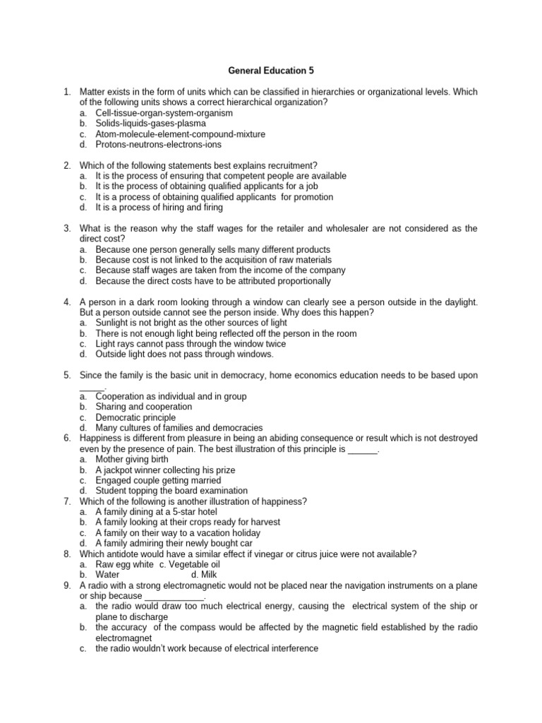 General Education Quiz Questions and Answers | PDF | Tuberculosis | Soil