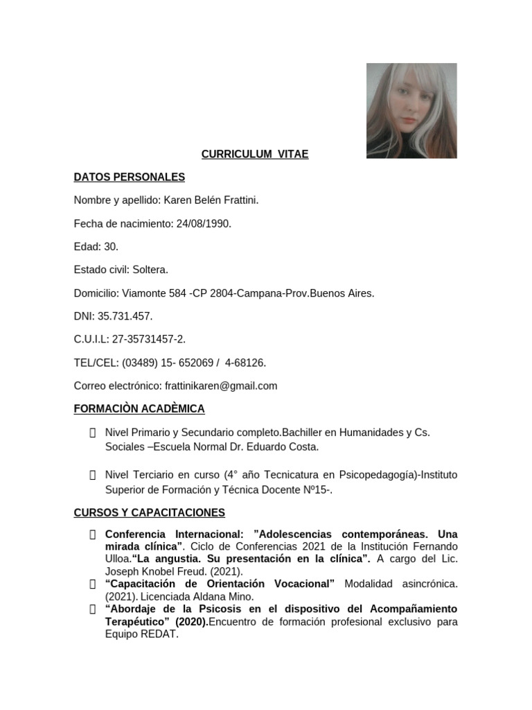 CV Frattini Karen 2021.act | PDF | Aprendizaje
