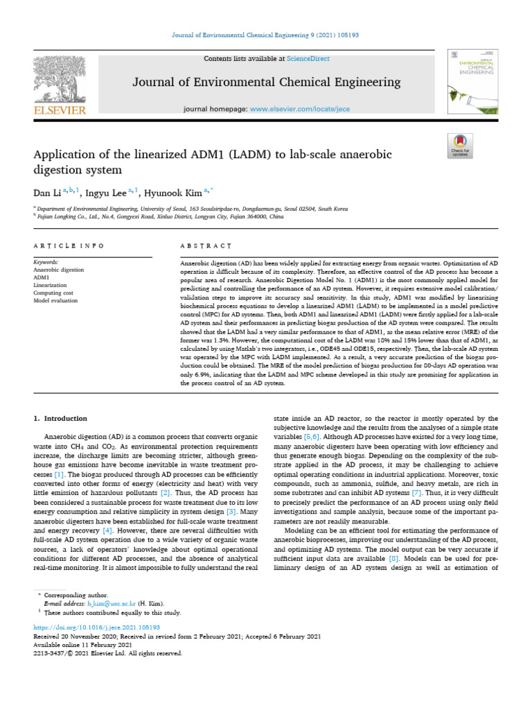 Linearized ADM1 for Anaerobic Digestion | PDF | Anaerobic Digestion ...