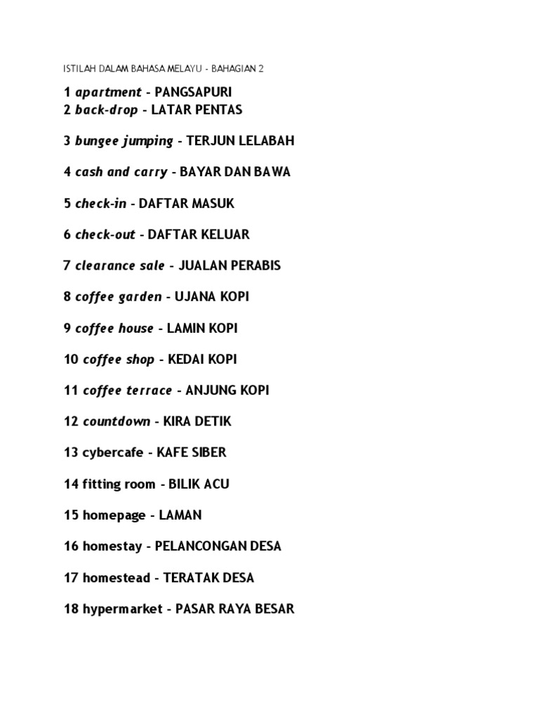 Istilah Dalam Bahasa Melayu
