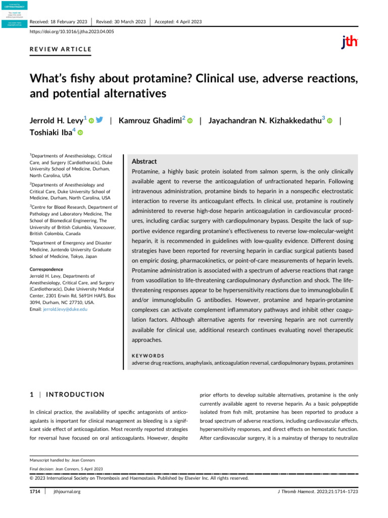 What's Fishy About Protamine - Clinical Use, Adverse Reactions, and ...