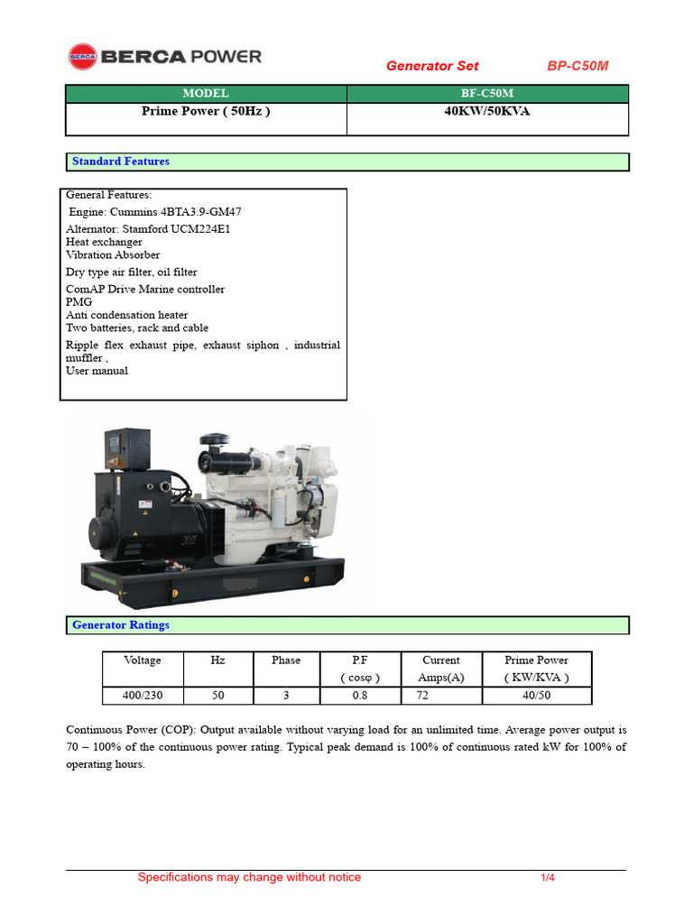 BP-C50M 4bta3.9-Gm47 | PDF | Electric Generator | Engines