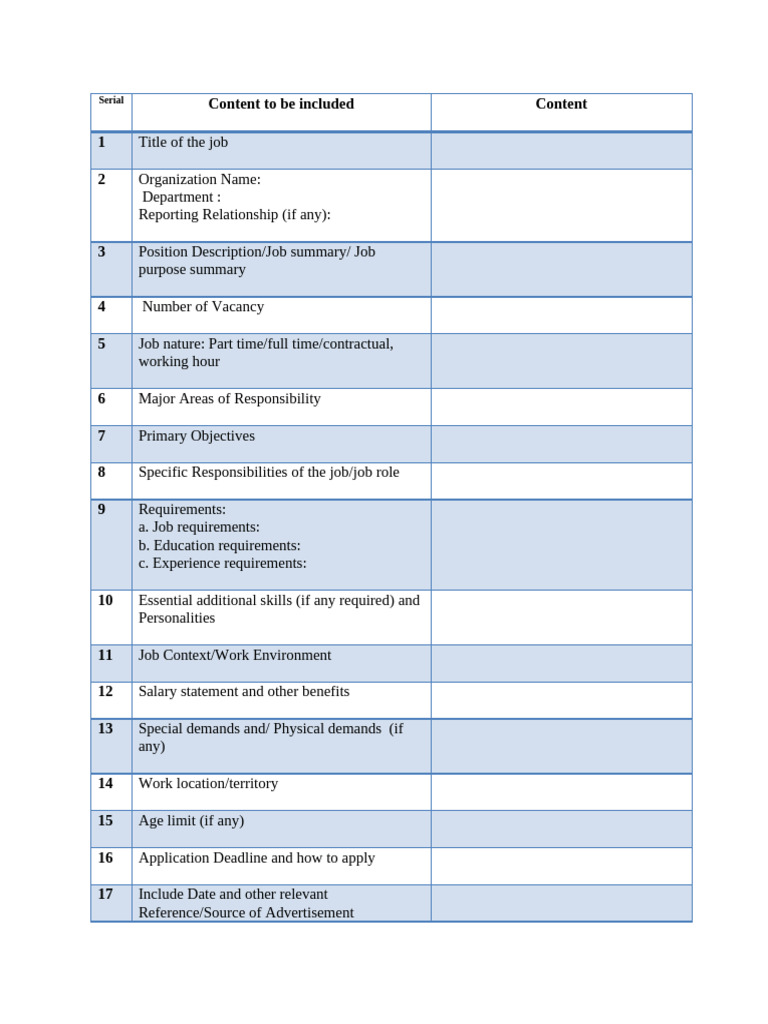 Comprehensive Job Description Template | PDF