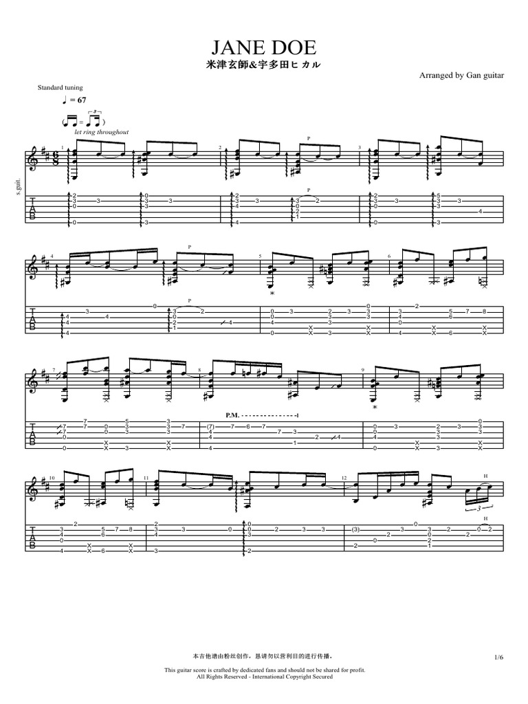 Jane Doe Fingerstyle Guitar Tab | PDF | Guitar Family Instruments ...
