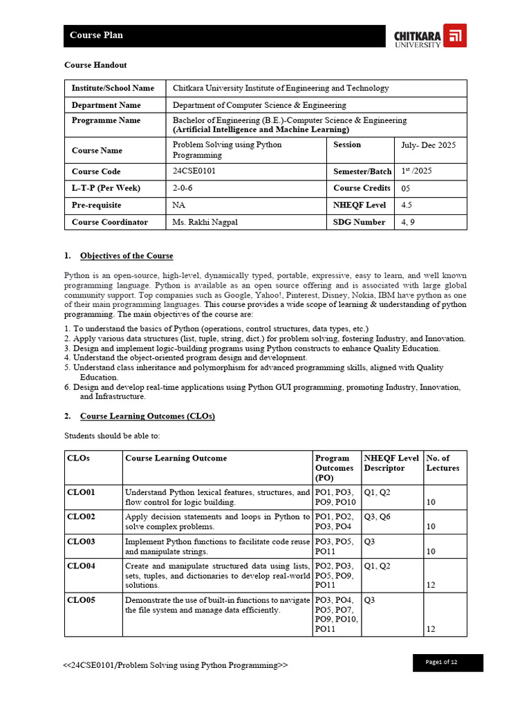 Python Problem Solving Course Plan | PDF | Control Flow | Python ...