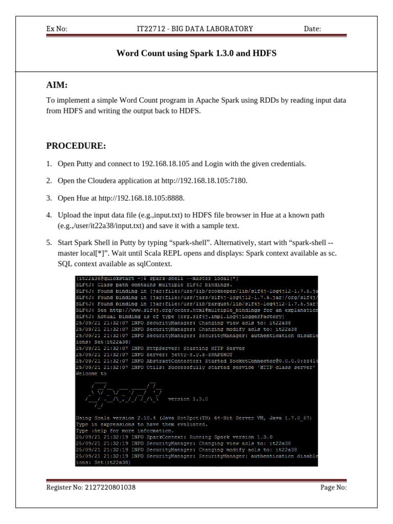 Word Count in Spark with HDFS | PDF