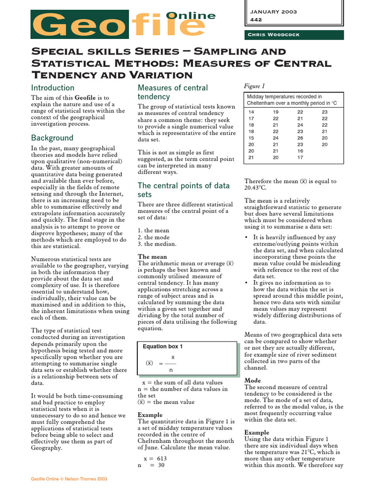 Statistical Tests in Geography Explained | PDF | Quartile | Descriptive ...