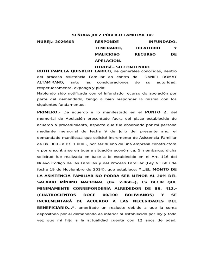Responde Apelación | PDF | Pensión alimenticia