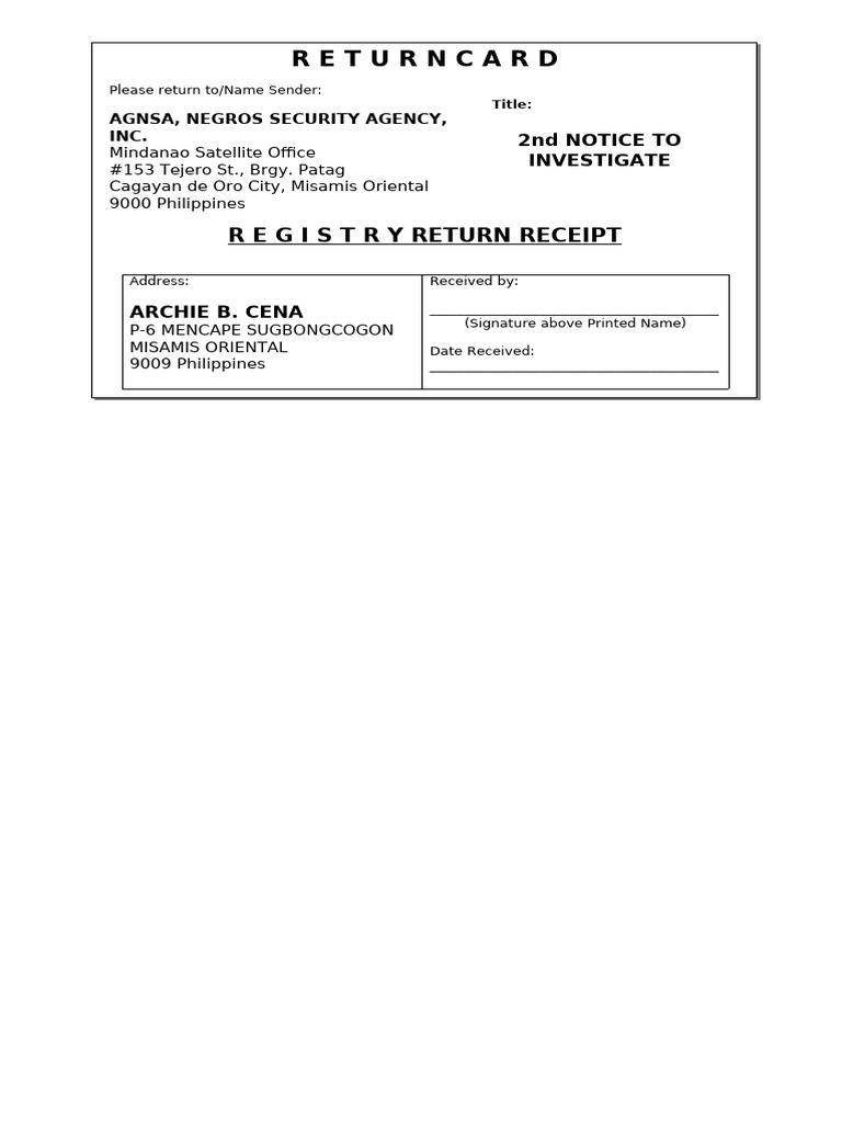 Return Card | PDF
