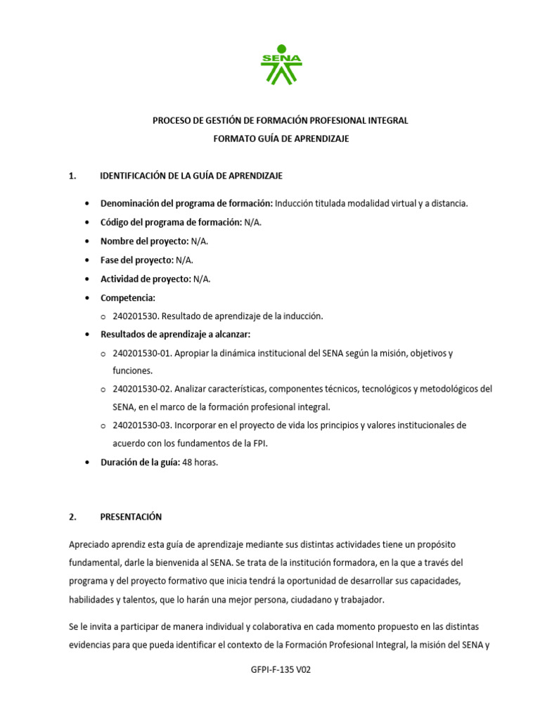 Guía de Aprendizaje SENA: Inducción Virtual | PDF | Evaluación ...