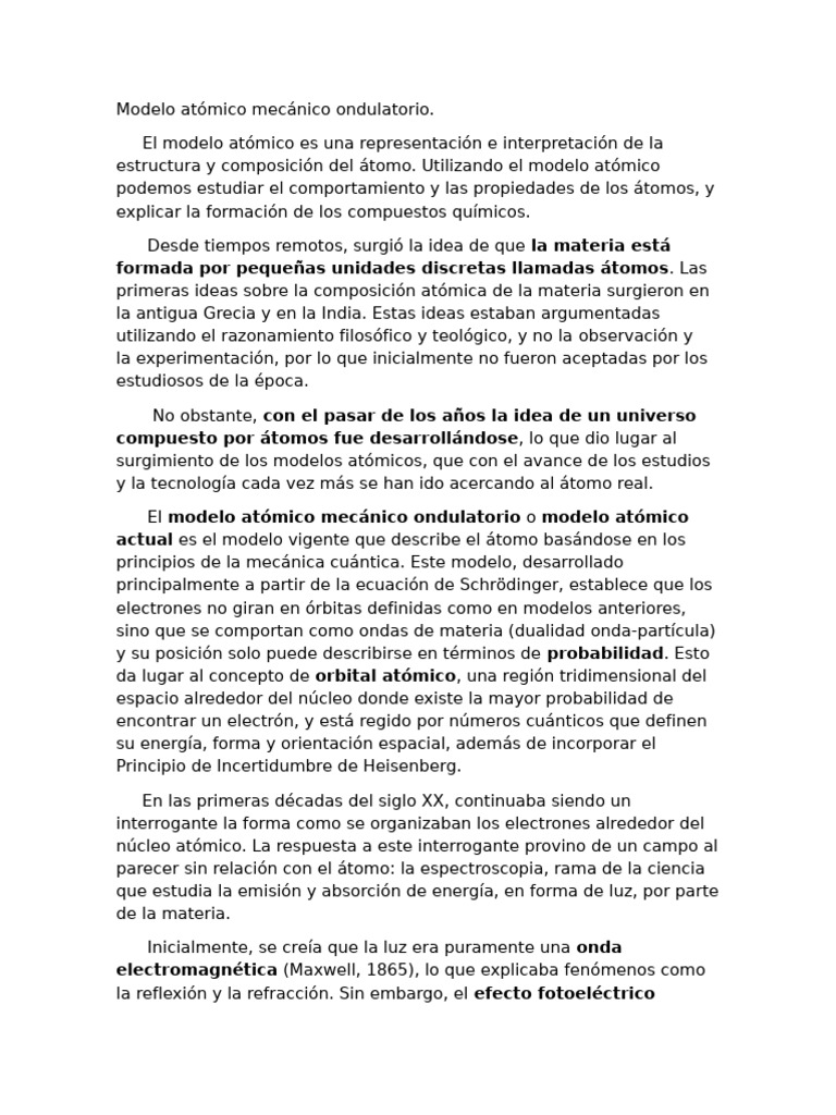 Modelo atómico mecánico ondulatorio explicado | PDF | Ligero | Átomos