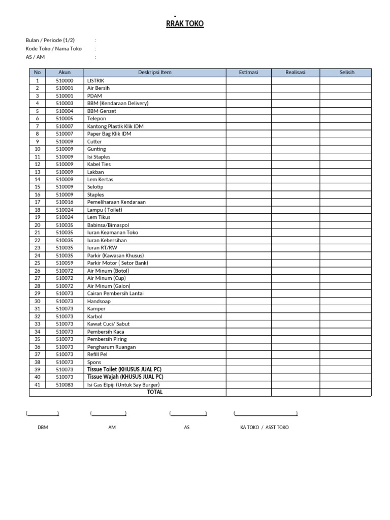 Format Rrak Toko | PDF