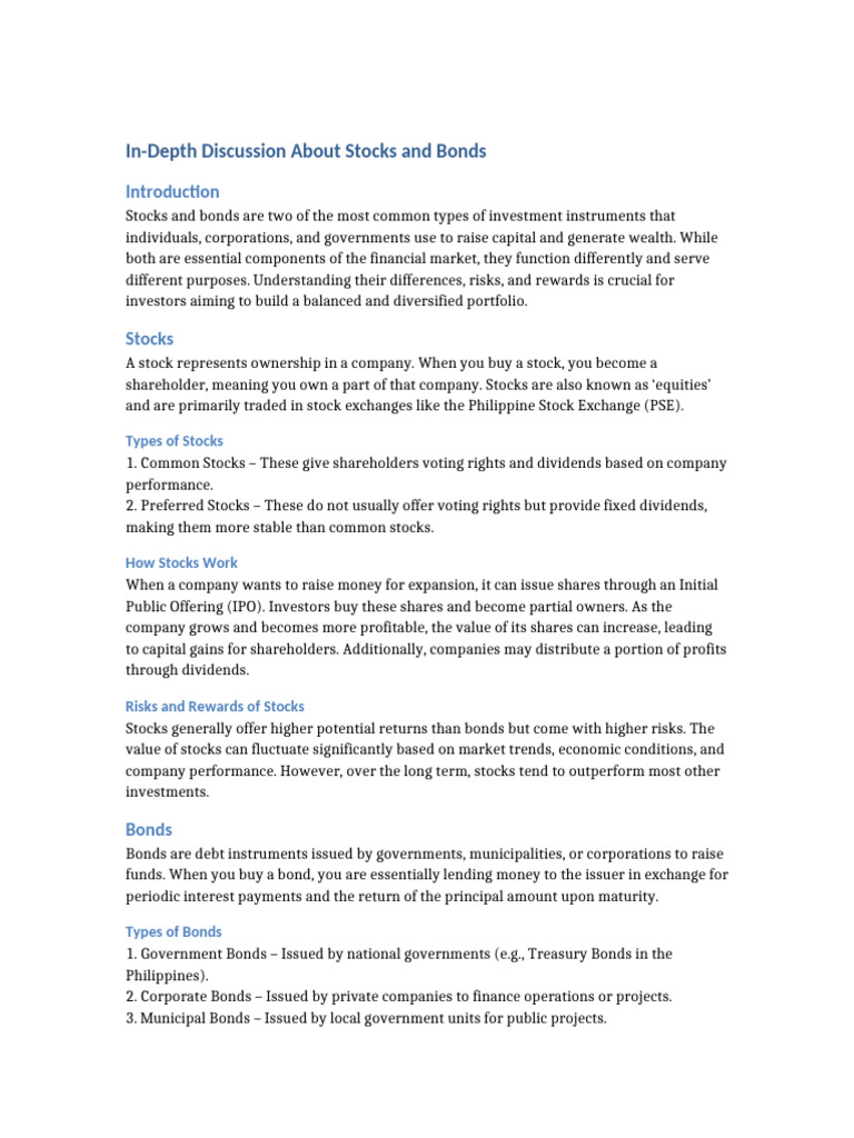 In-Depth Discussion About Stocks and Bonds | PDF | Stocks | Bonds (Finance)