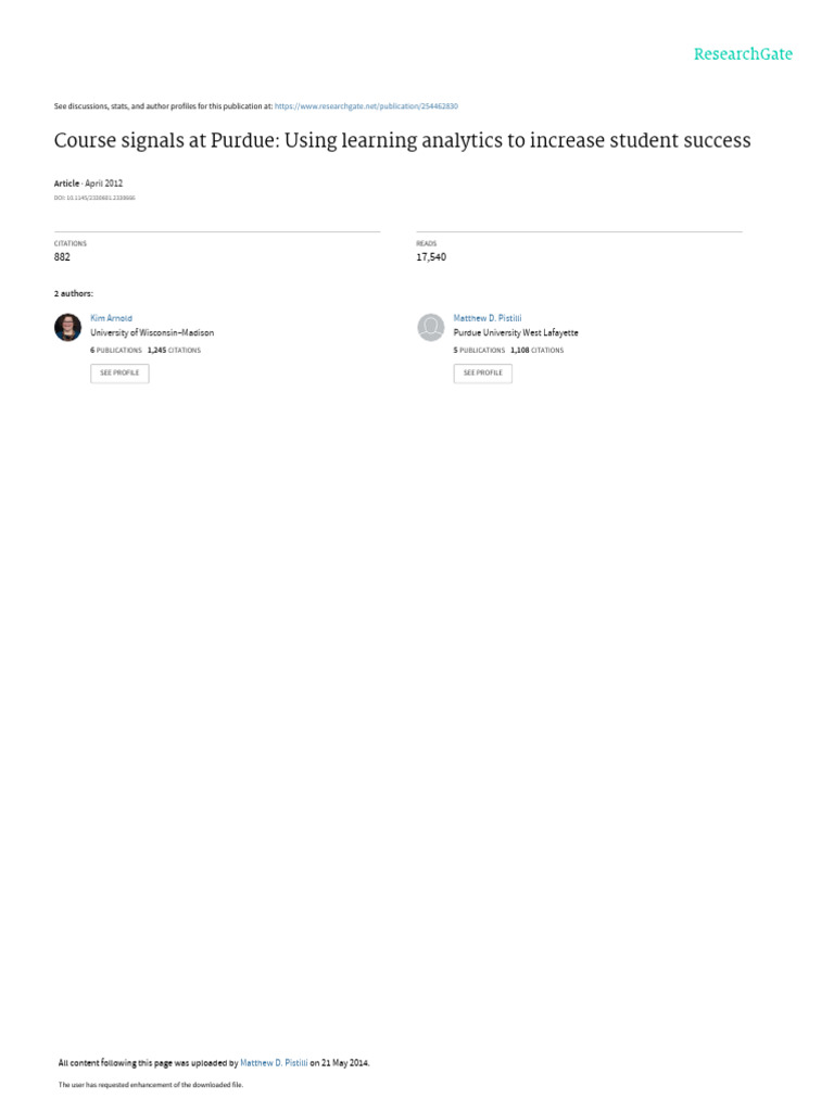 Course Signals: Enhancing Student Success | PDF | Analytics | Learning