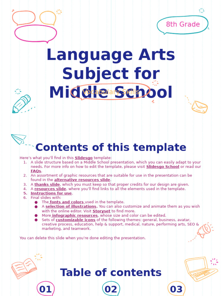 Language Arts Subject For Middle School - 8th Grade - Vocabulary Skills ...