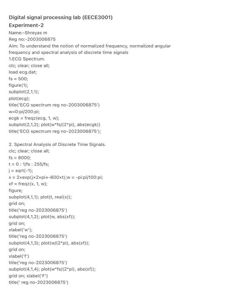 Digital Signal Processing Lab (EECE3001) 4 | PDF | Spectral Density | Sound
