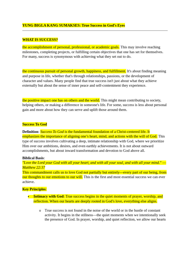 True Success in God's Eyes PDF Love Humility