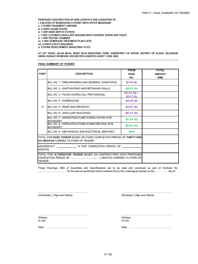 06 - Part C - Final Summary of Tender (B) | PDF
