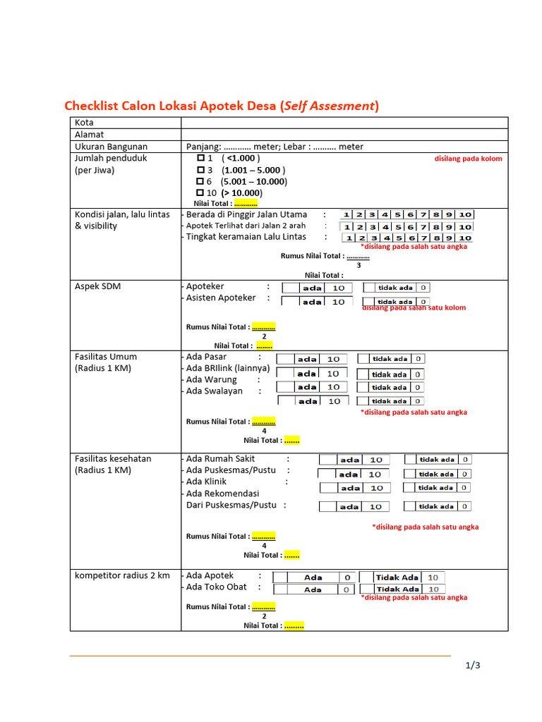 Checklist Lokasi Apotek Desa Optimal | PDF