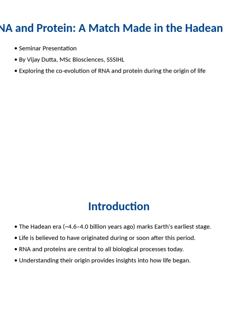 RNA and Protein A Match Made in The Hadean | PDF | Rna | Abiogenesis