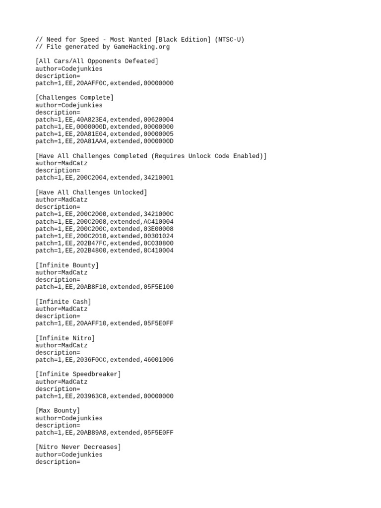 Need for Speed Most Wanted Cheats PDF