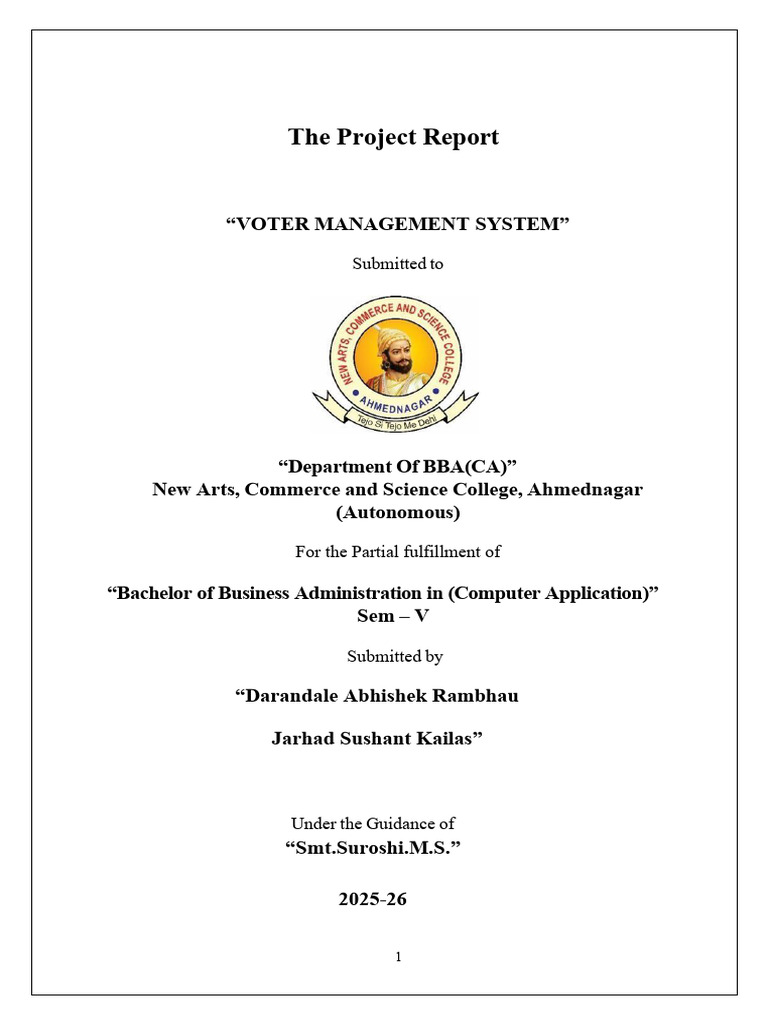 Voter Management System Project Report | PDF | Databases | Elections