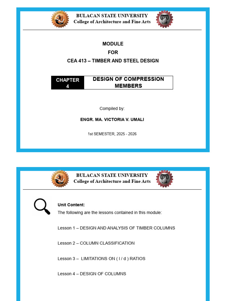 Timber and Steel Design Module: Compression Members | PDF | Column ...