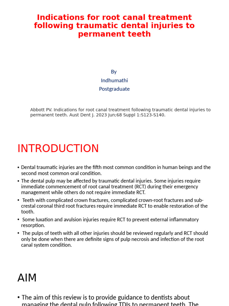 Root Canal Treatment After Dental Trauma | PDF | Mouth | Tooth
