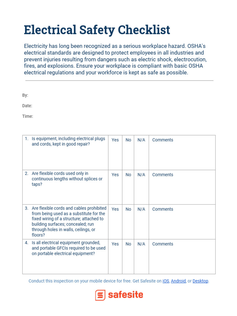 OSHA Electrical Safety Checklist | PDF | Electricity | Electrical ...