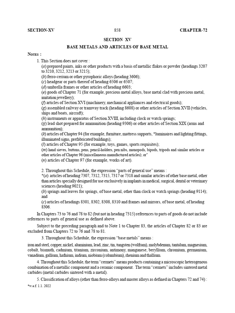 Base Metals and Articles Overview | PDF | Rectangle | Steel