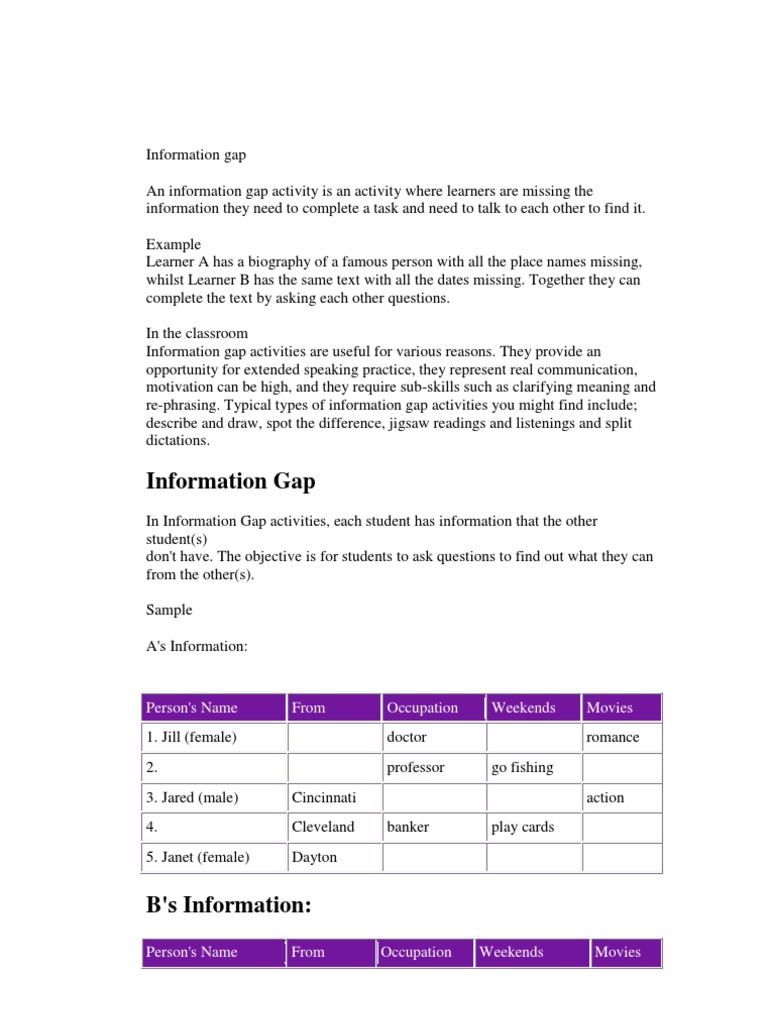Information Gap Activities in Language Teaching | PDF | Language ...