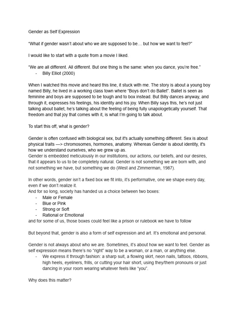 Gender As Self Expression PDF Gender Gender Studies