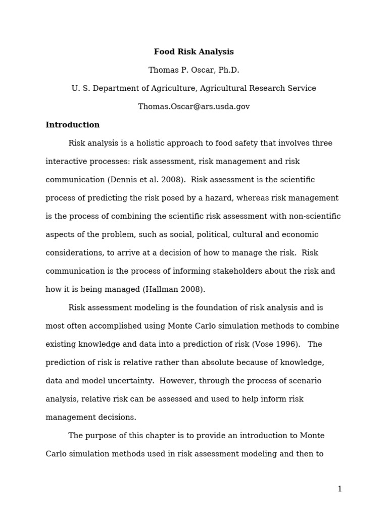 Monte Carlo Methods in Food Risk Analysis | PDF | Risk | Risk Assessment