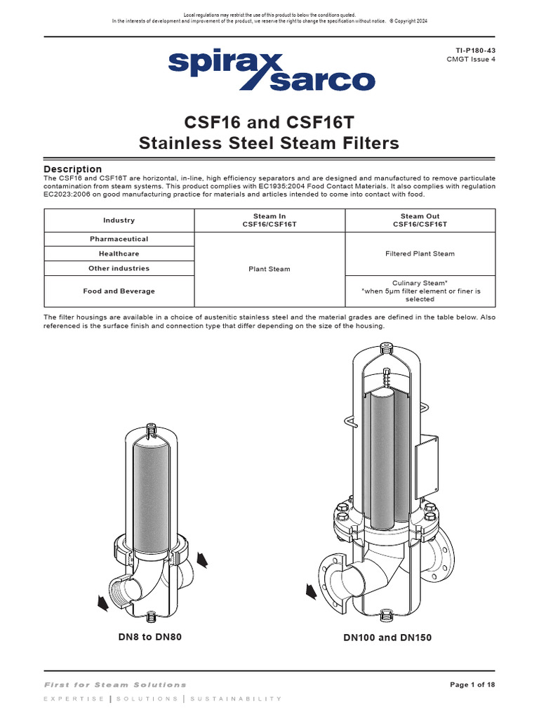 CSF16 Stainless Steel Steam Filters | PDF | Stainless Steel | Steel
