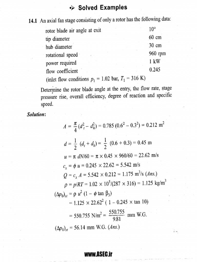 Solved Examples Axial Fans and Propellers | PDF