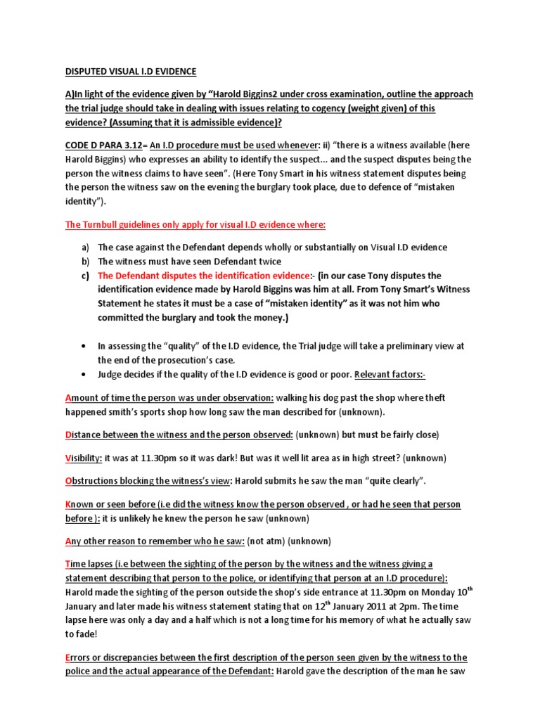 Turnbull Guidelines for Visual ID Evidence | PDF | Witness | Evidence